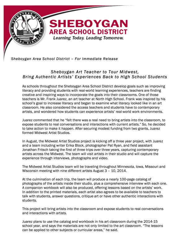 Midwest Art Studios SASD PR page 1